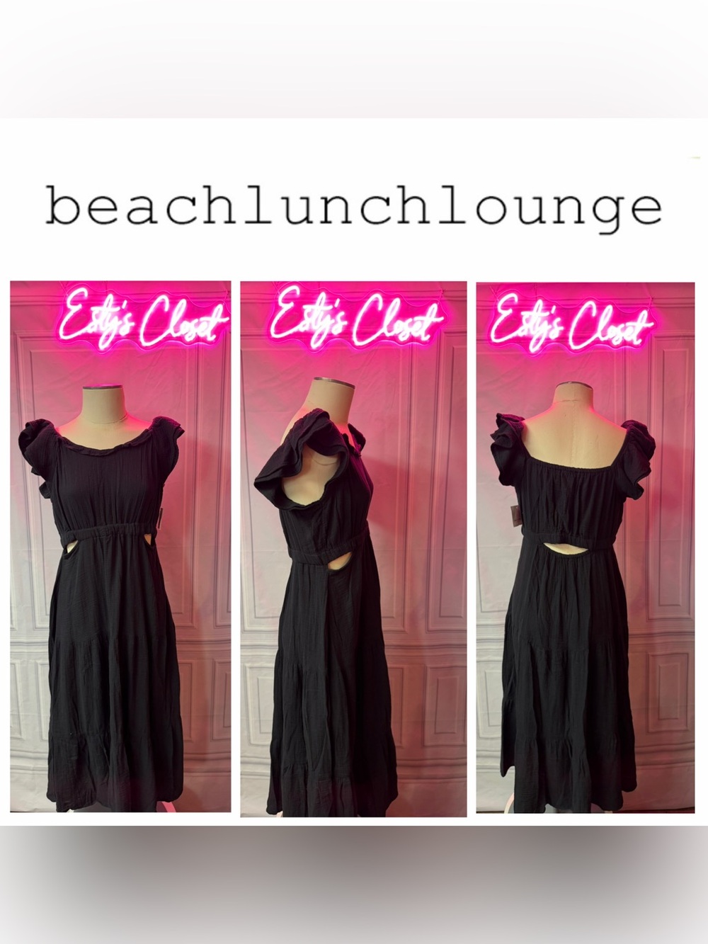 beachlunchlounge Black Ruffle Sleeve Midi Dress